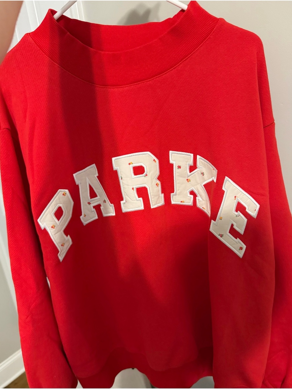 Parke Red Crewneck Sweatshirt with White Varsity Letters